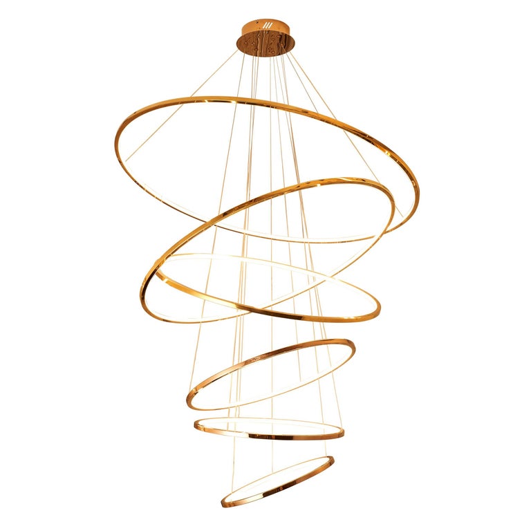 Led Swirl Six Ring Chandelier Pendant Light In Gold Contemporary For Led Swirl Six Ring Chandelier Pendant Light In Gold Contemporary For