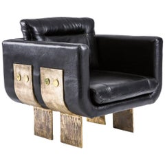 Bradshaw Leather and Stamped Brass Occasional Contemporary Chair