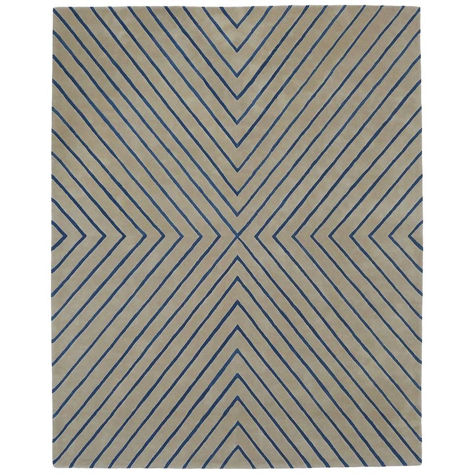 Angela Adams Vibes, Blue and Grey Rug, Geometric, Wool, Handcrafted, Modern For Sale