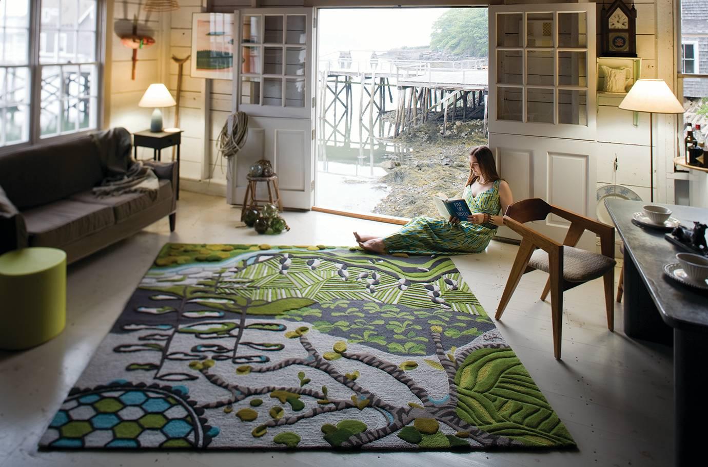 The magical world that flourishes in the one-of-a-kind Angela Adams underground area rug and tapestry is rich with textured composition and mineral energy. Underground rivers, roots, rocks, plants and organic matter are interwoven to create a