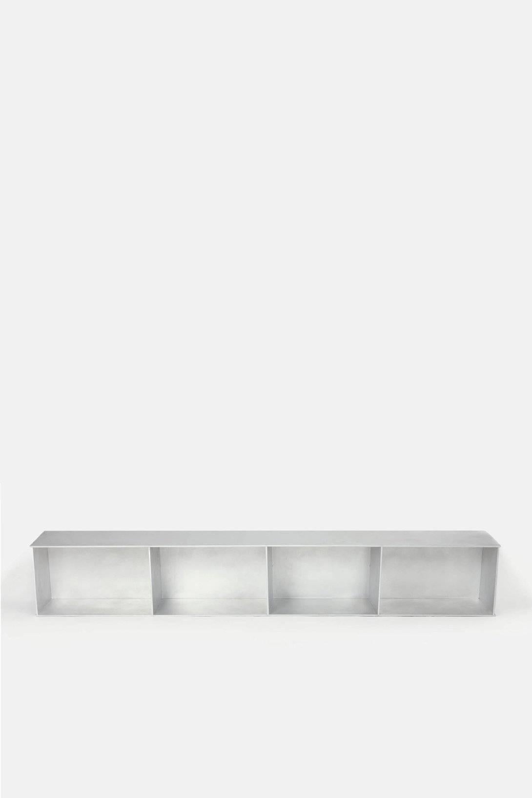 Minimalist 4G Wall-Mounted Shelf in Waxed Aluminum Plate by Jonathan Nesci For Sale