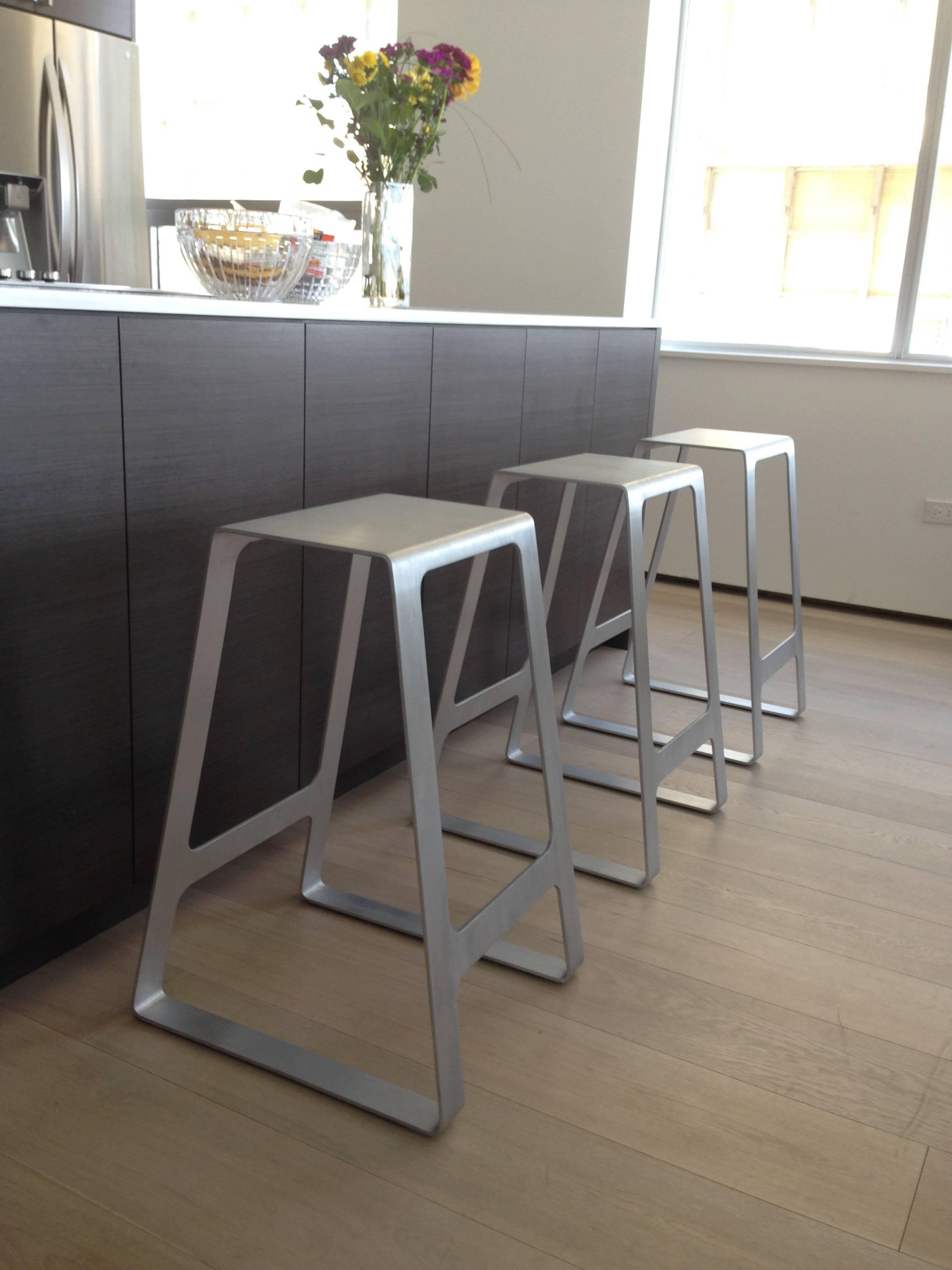 Minimalist A_Stool Powder Coated Aluminum Counter Height in Signal Blue by Jonathan Nesci For Sale