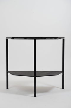 Demilune Console Entry Table in Milled and Anodized Aluminium and Cut Marble