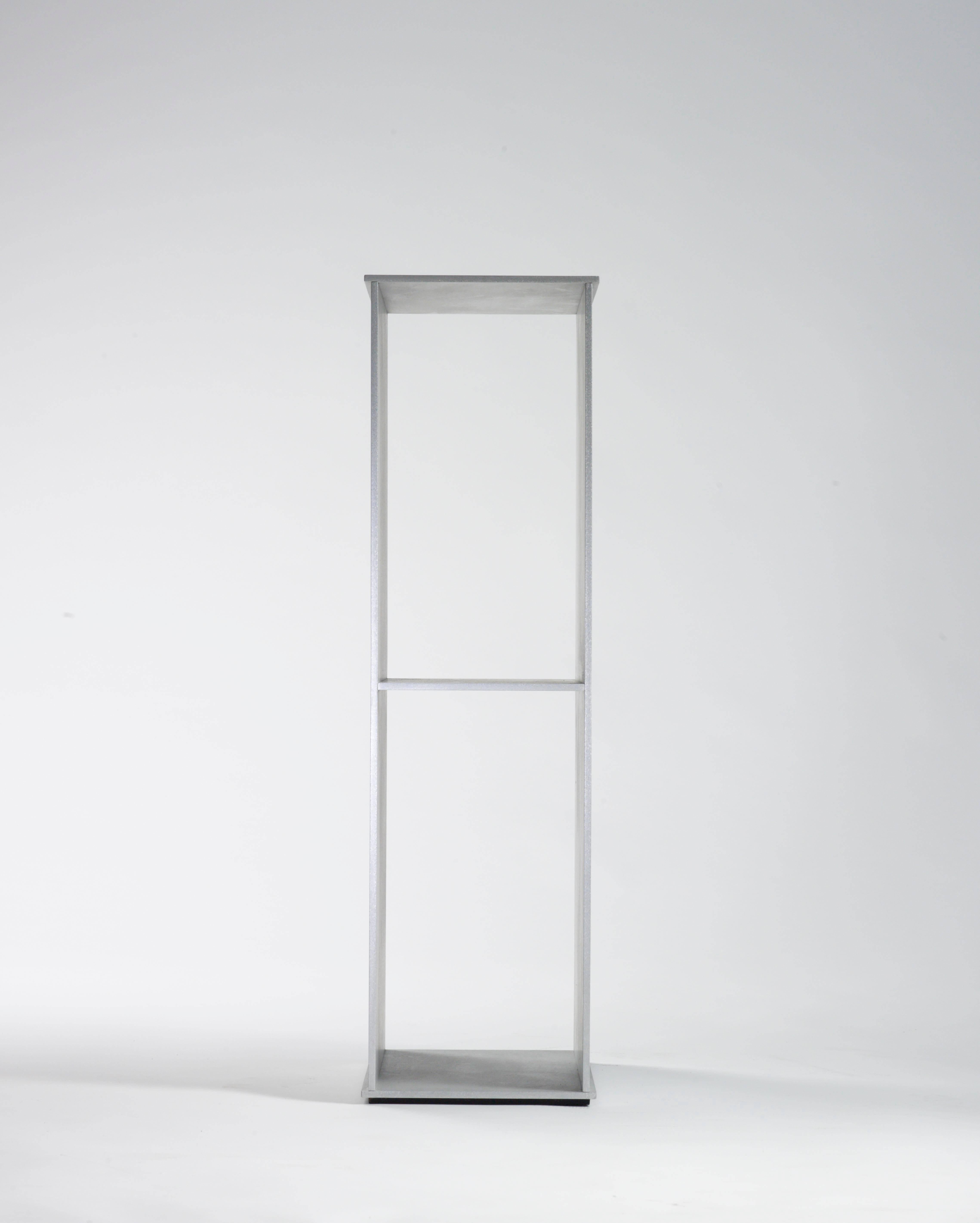 Minimalist 2G Floor Shelf in Waxed and Polished Aluminium Plate by Jonathan Nesci For Sale