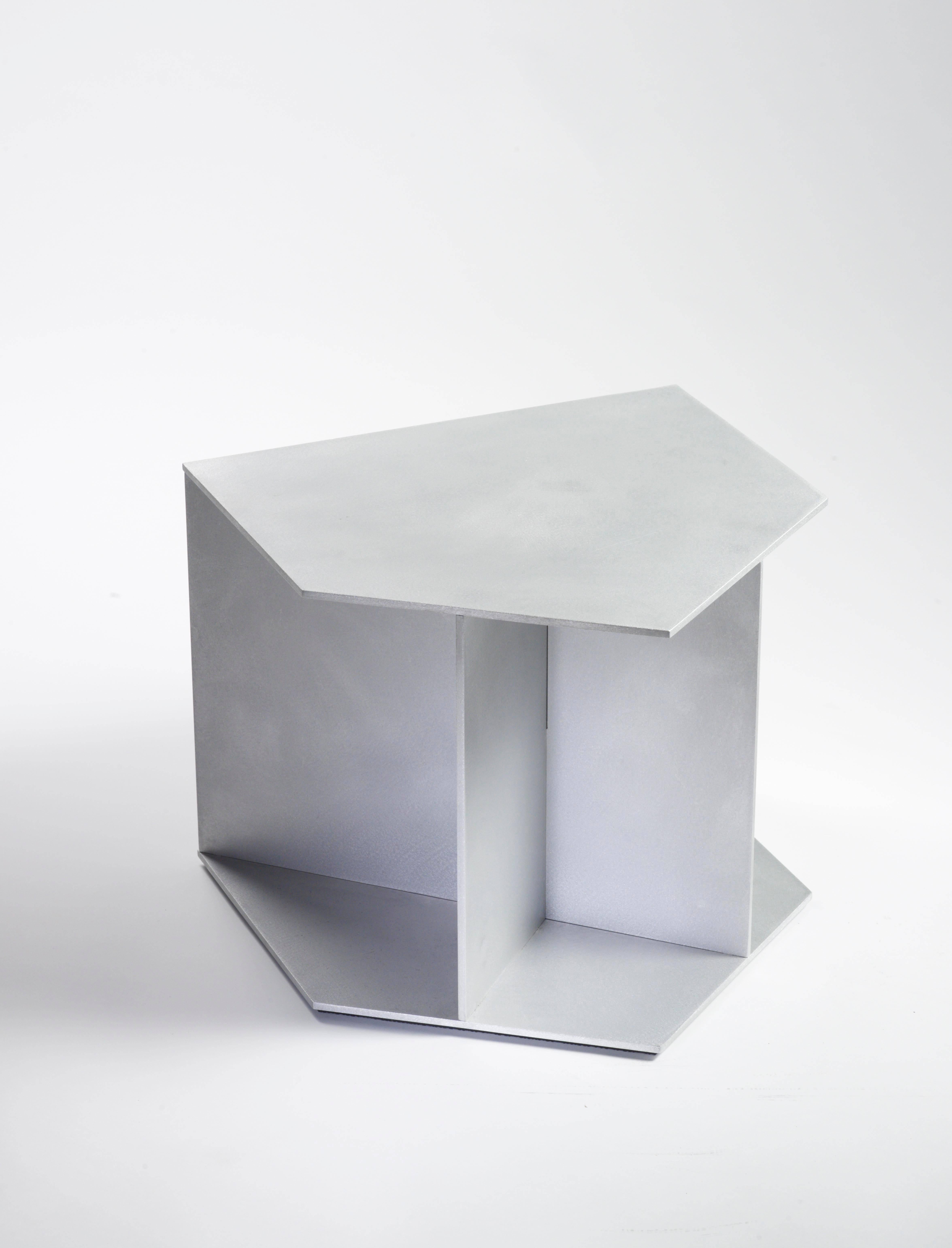 Minimalist Home Plate Table in Waxed and Polished Aluminium Plate by Jonathan Nesci For Sale