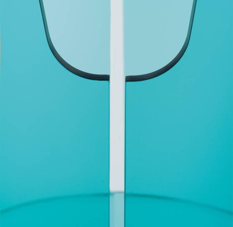 Hand-Crafted Contemporary Centerpiece Bent Glass Akasma Basket Tall Acquamarine blue For Sale