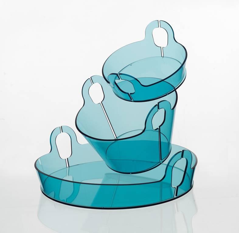 Contemporary Centerpiece Bent Glass Akasma Basket Tall Acquamarine blue In New Condition For Sale In Amsterdam, NL