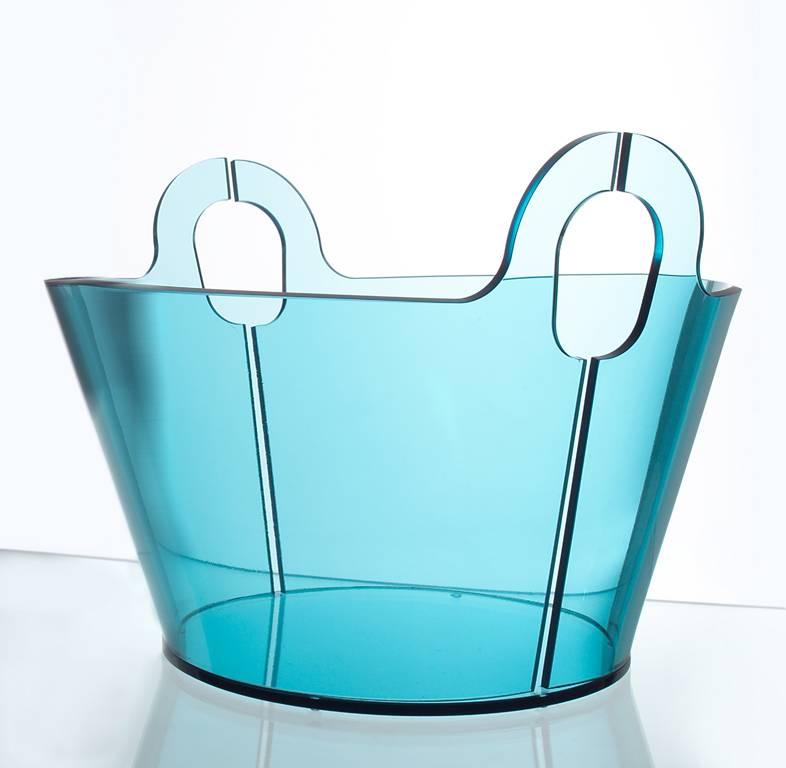 Modern Contemporary Centerpiece Bent Glass Akasma Basket Tall Acquamarine blue For Sale