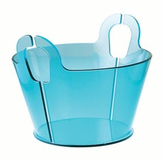 Contemporary Centerpiece Bent Glass Akasma Basket Tall Acquamarine blue