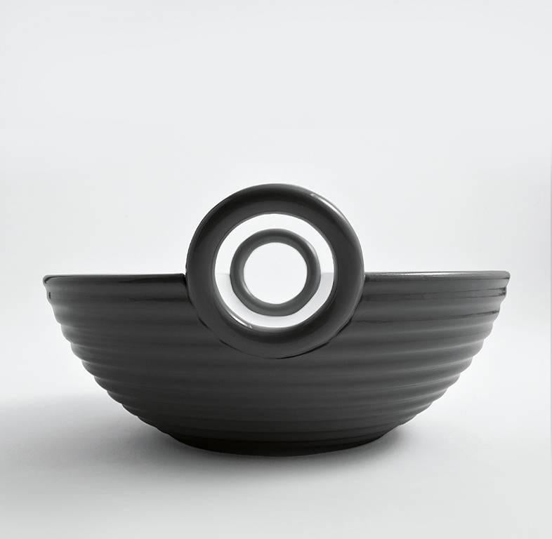 Modern Contemporary Ceramic Basket Platinum Glazed Alaya Small  For Sale