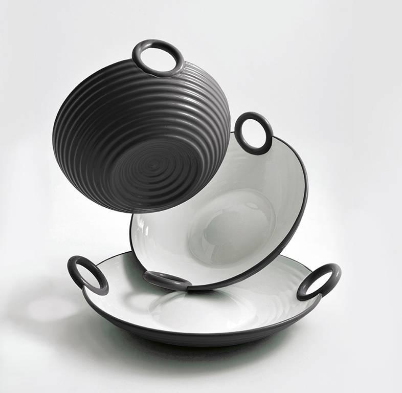 Italian Contemporary Ceramic Basket Platinum Glazed Alaya Small  For Sale