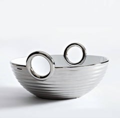 Contemporary Ceramic Basket Platinum Glazed Alaya Small