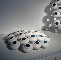 Contemporary Mini Vase and Bowl Ceramic Glazed Blue Matt White Kalpa