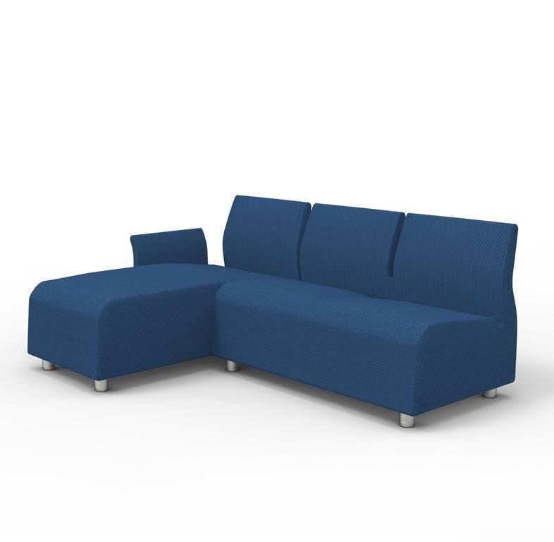Modern Contemporary Upholstered Lounge Sofa Conversation Blue Textile For Sale