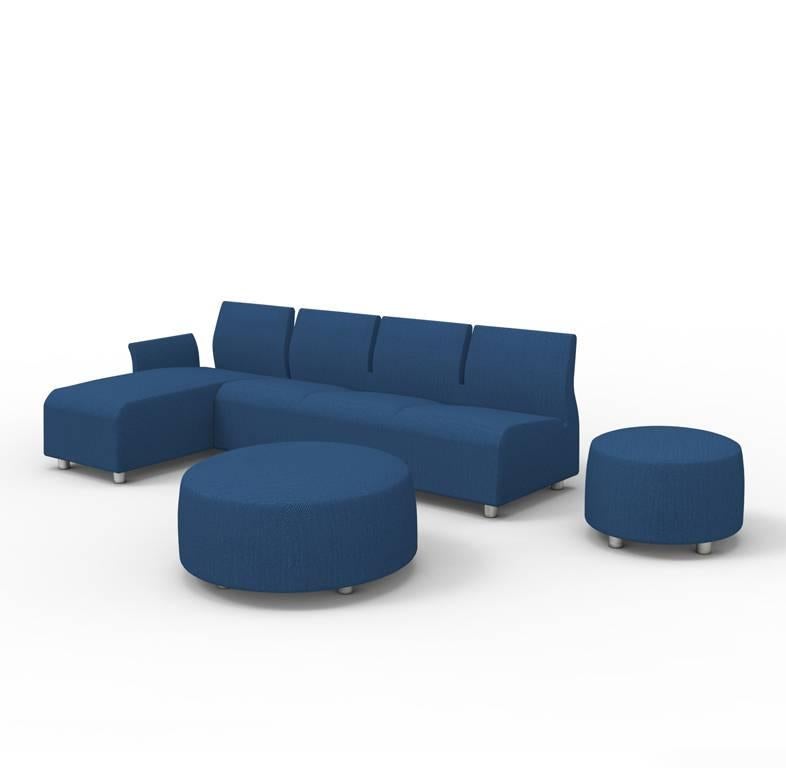 Italian Contemporary Upholstered Lounge Sofa Conversation Blue Textile For Sale