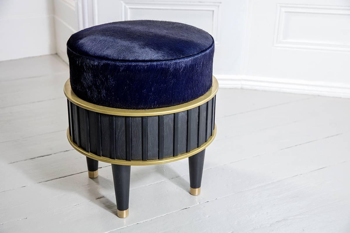 Organic Modern Oak and Brass 'Bisi' Stool by Felice James For Sale