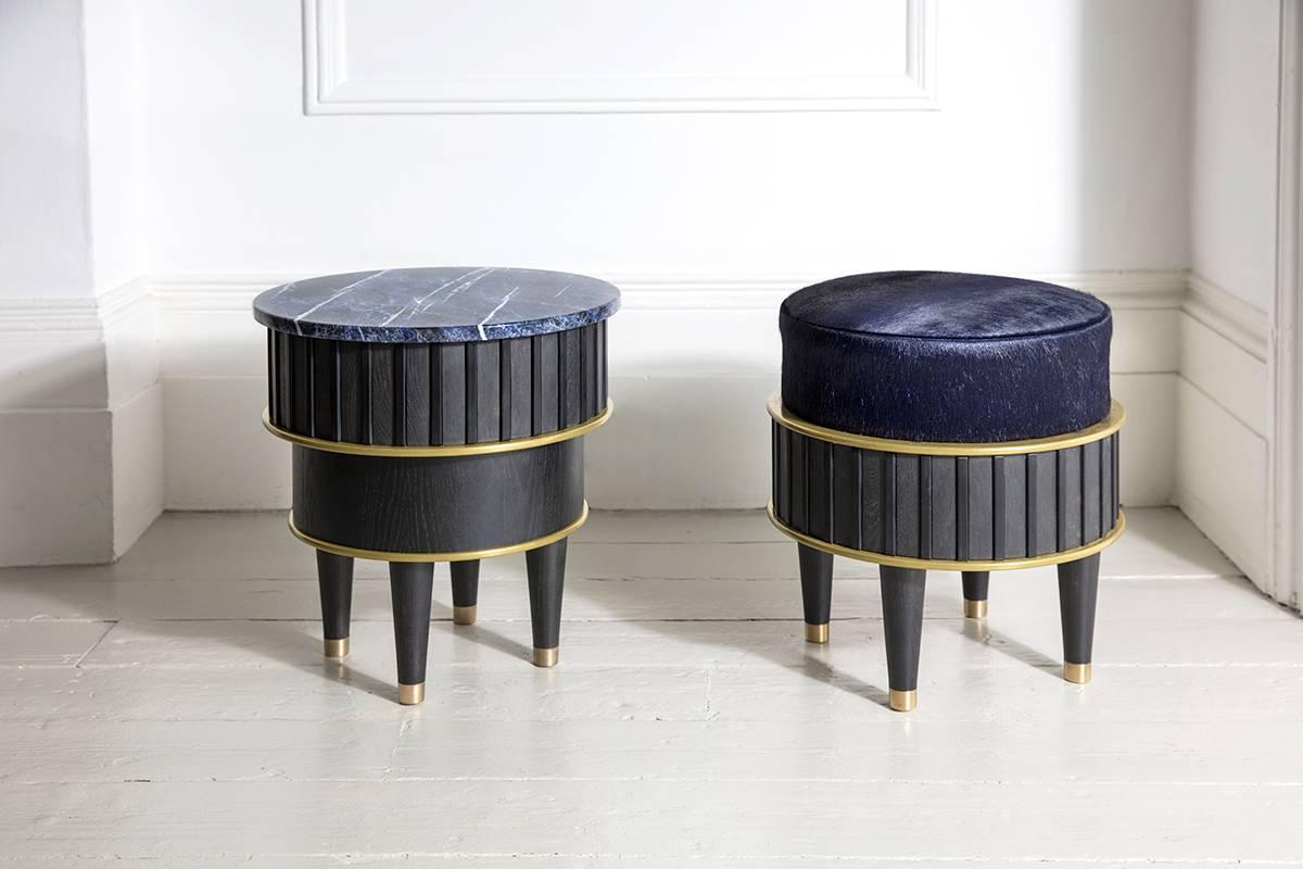Blackened Oak and Brass 'Bisi' Stool by Felice James For Sale