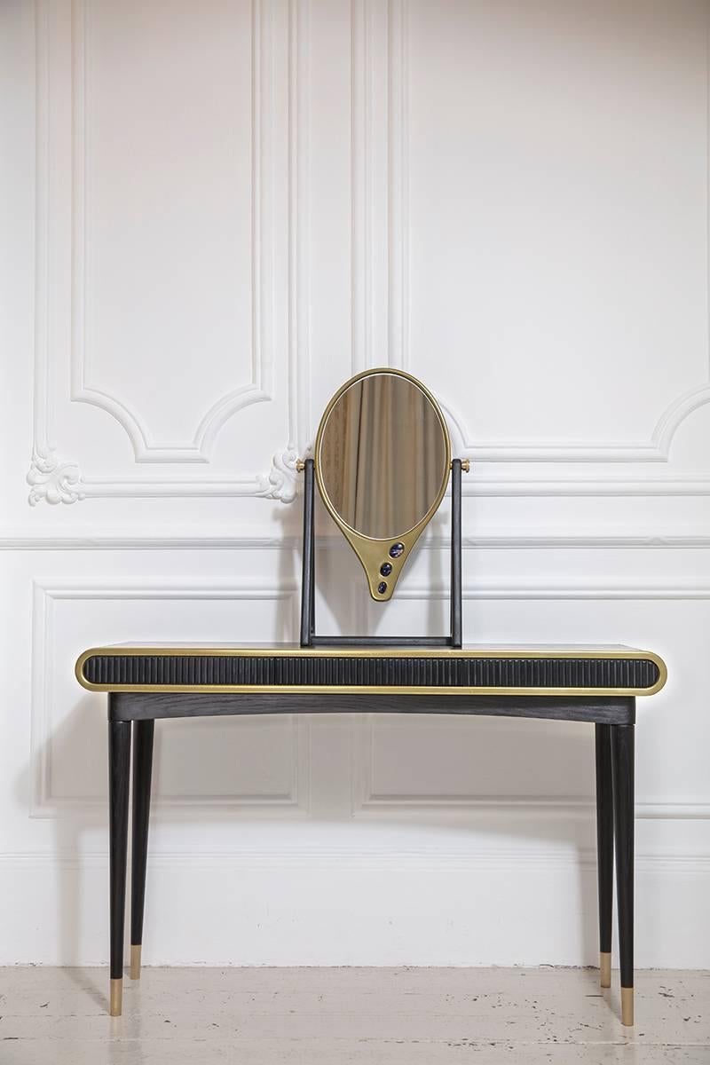 English Oak and Brass 'Oriette' Vanity Table by Felice James For Sale