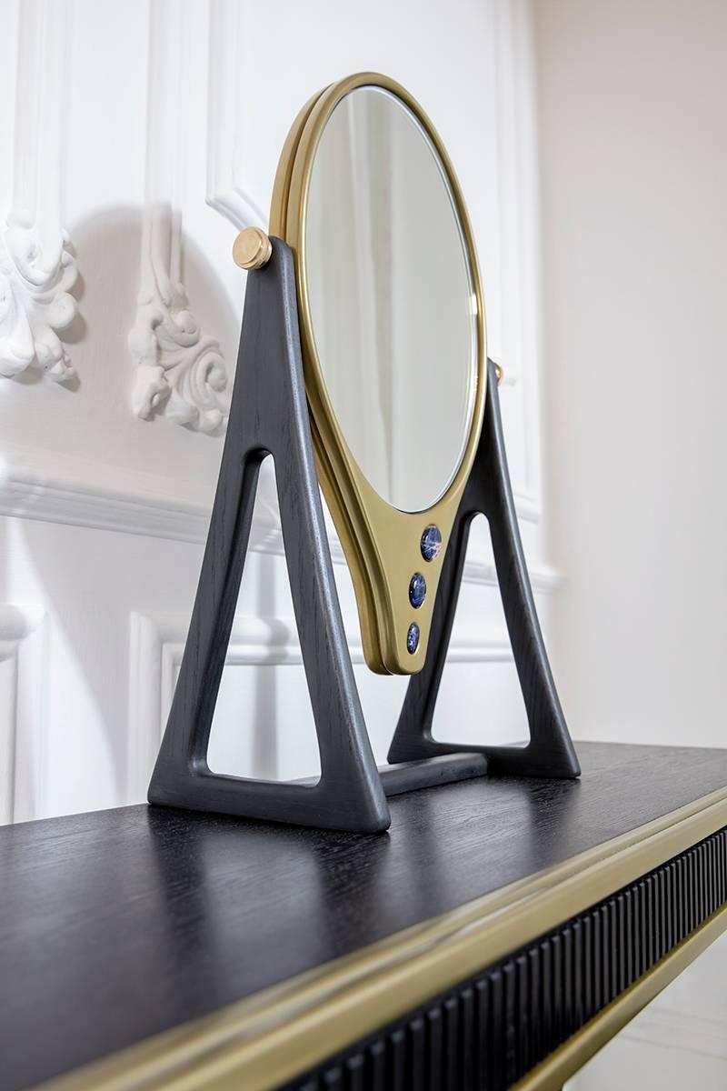 Contemporary Oak and Brass 'Oriette' Vanity Table by Felice James For Sale