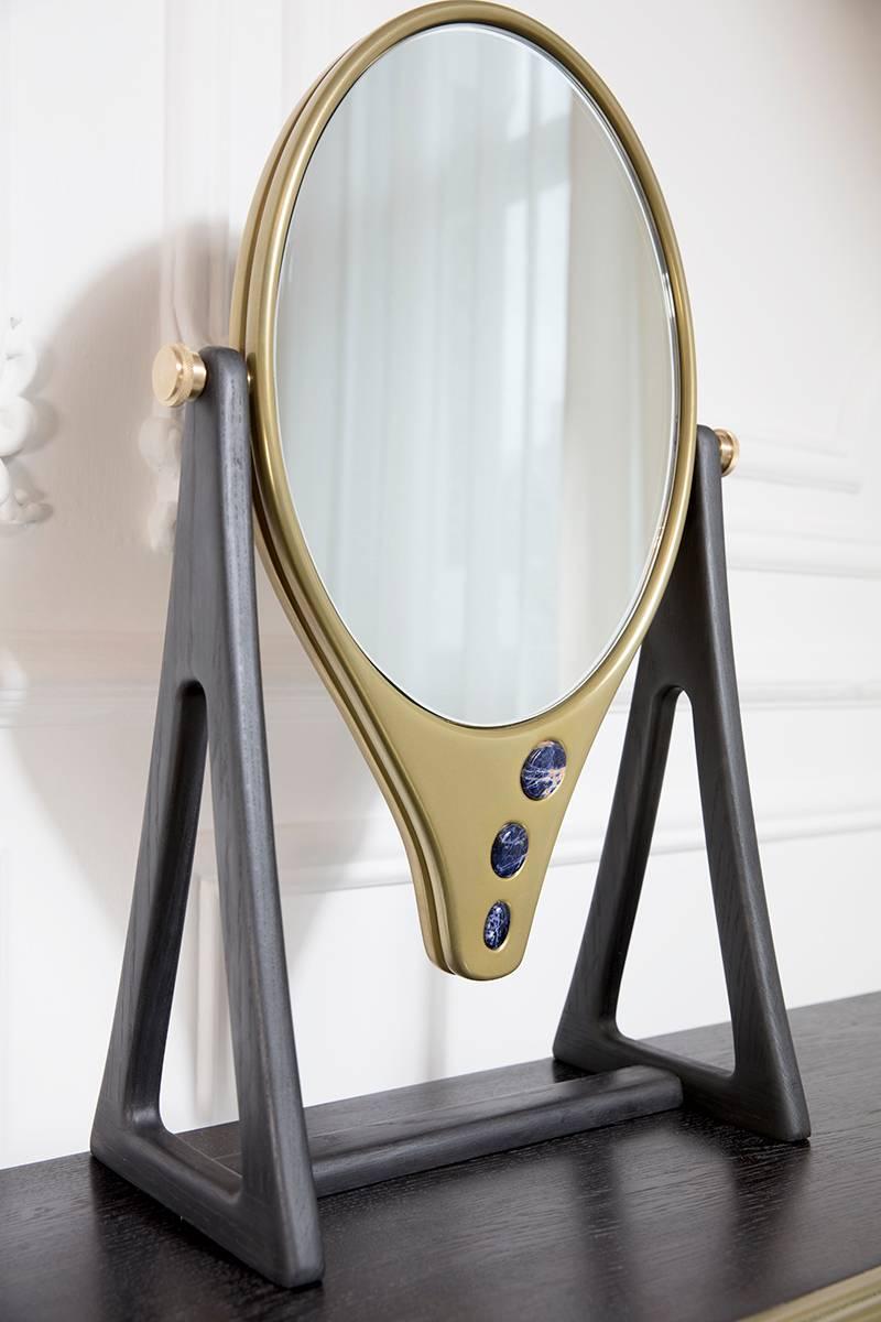 Oak and Brass 'Oriette' Vanity Table by Felice James For Sale 1