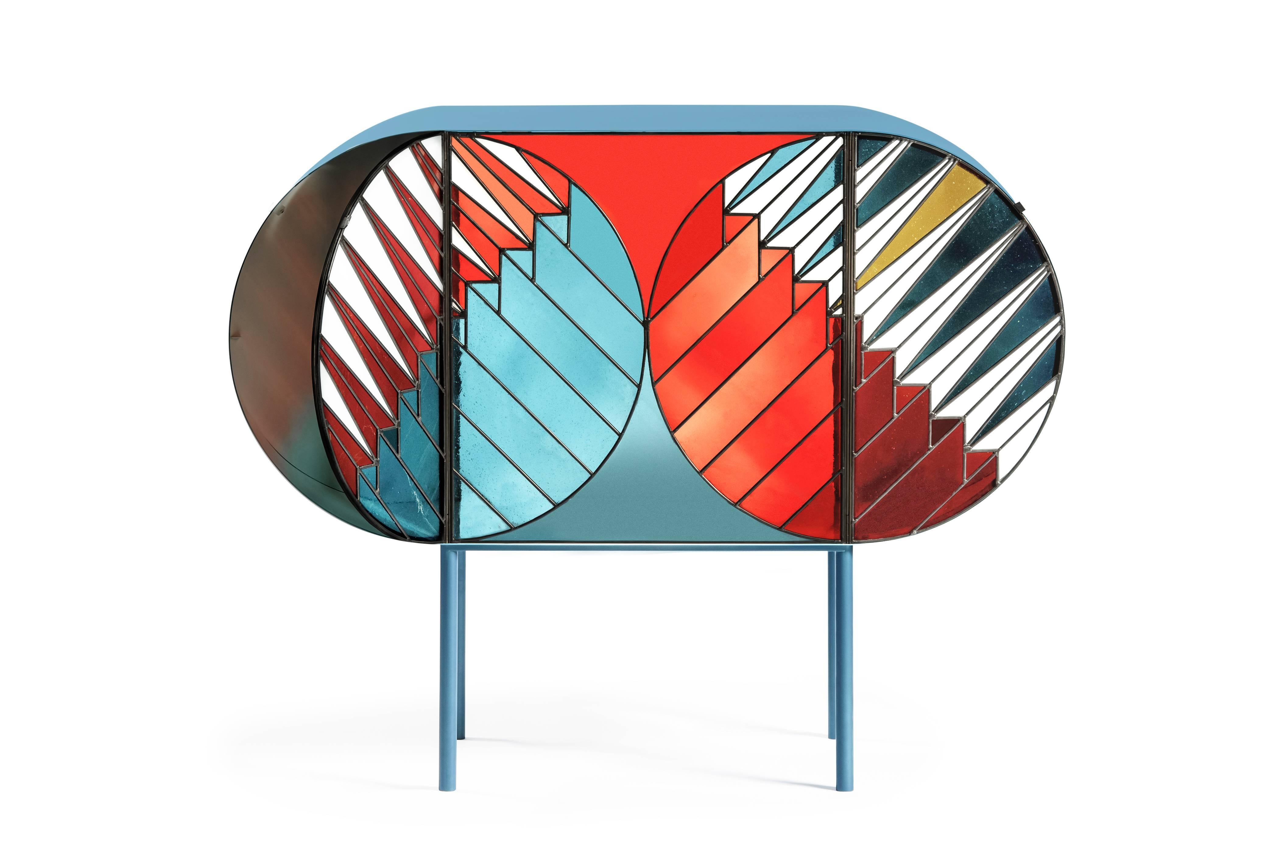 Modern Credenza Sideboard in Stained Glass Design Patricia Urquiola & Federico Pepe For Sale