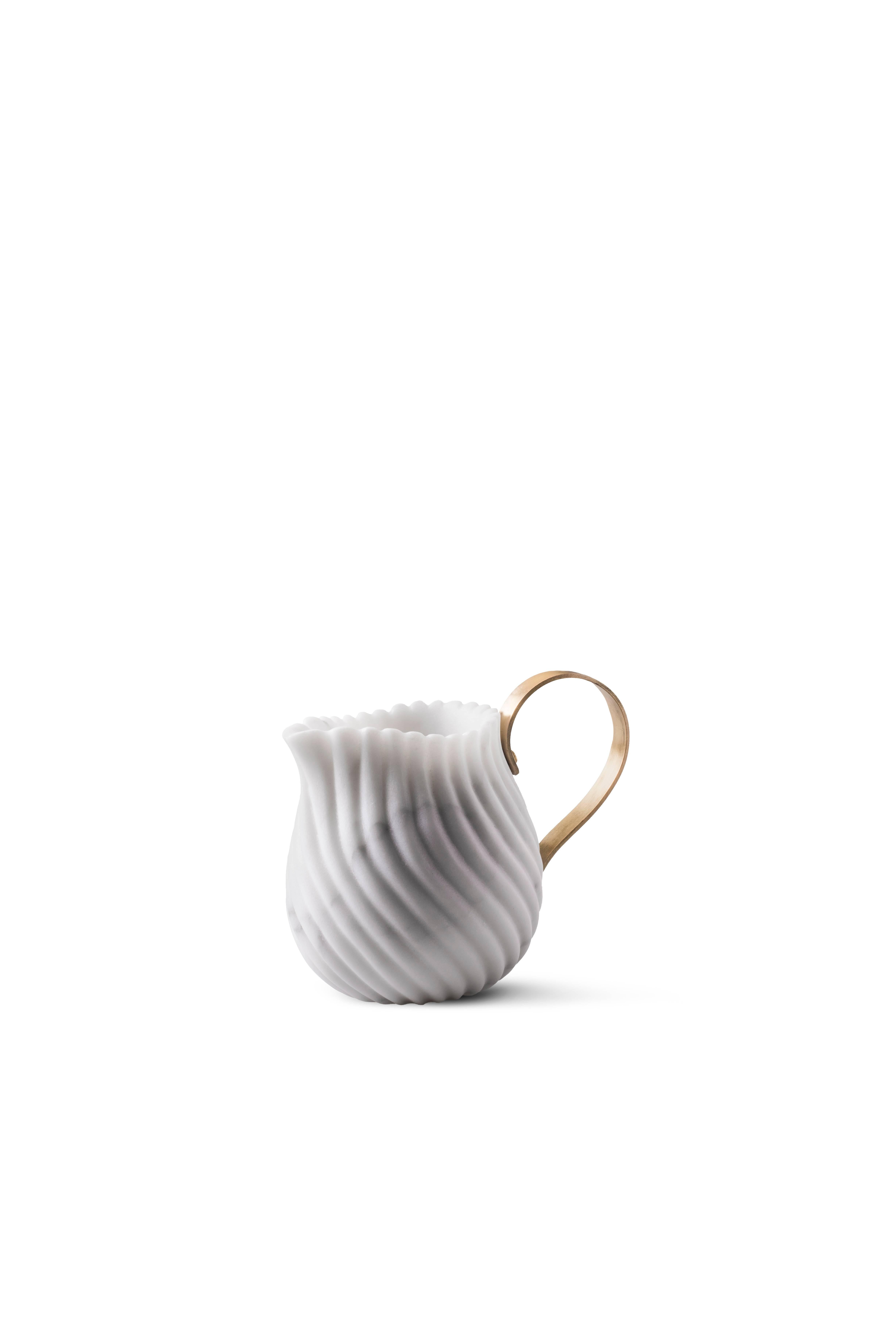 Hand-Carved Victoria Tea Set in Marble and Brass, Design Bethan Gray for Editions Milano For Sale