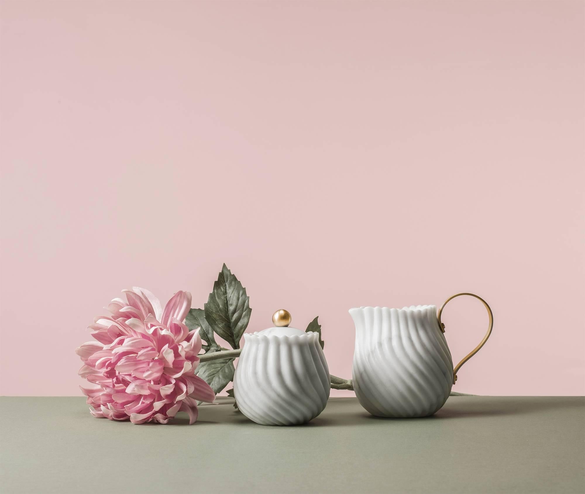 Victoria Tea Set in Marble and Brass, Design Bethan Gray for Editions Milano For Sale 4