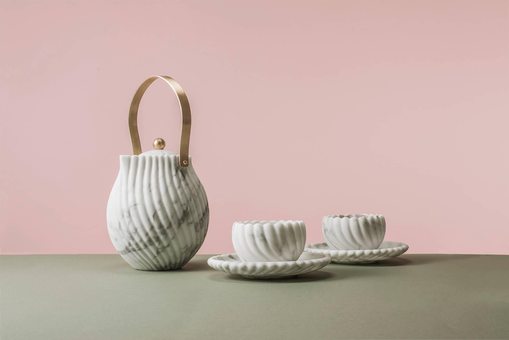 Victoria Tea Set in Marble and Brass, Design Bethan Gray for Editions Milano For Sale 5