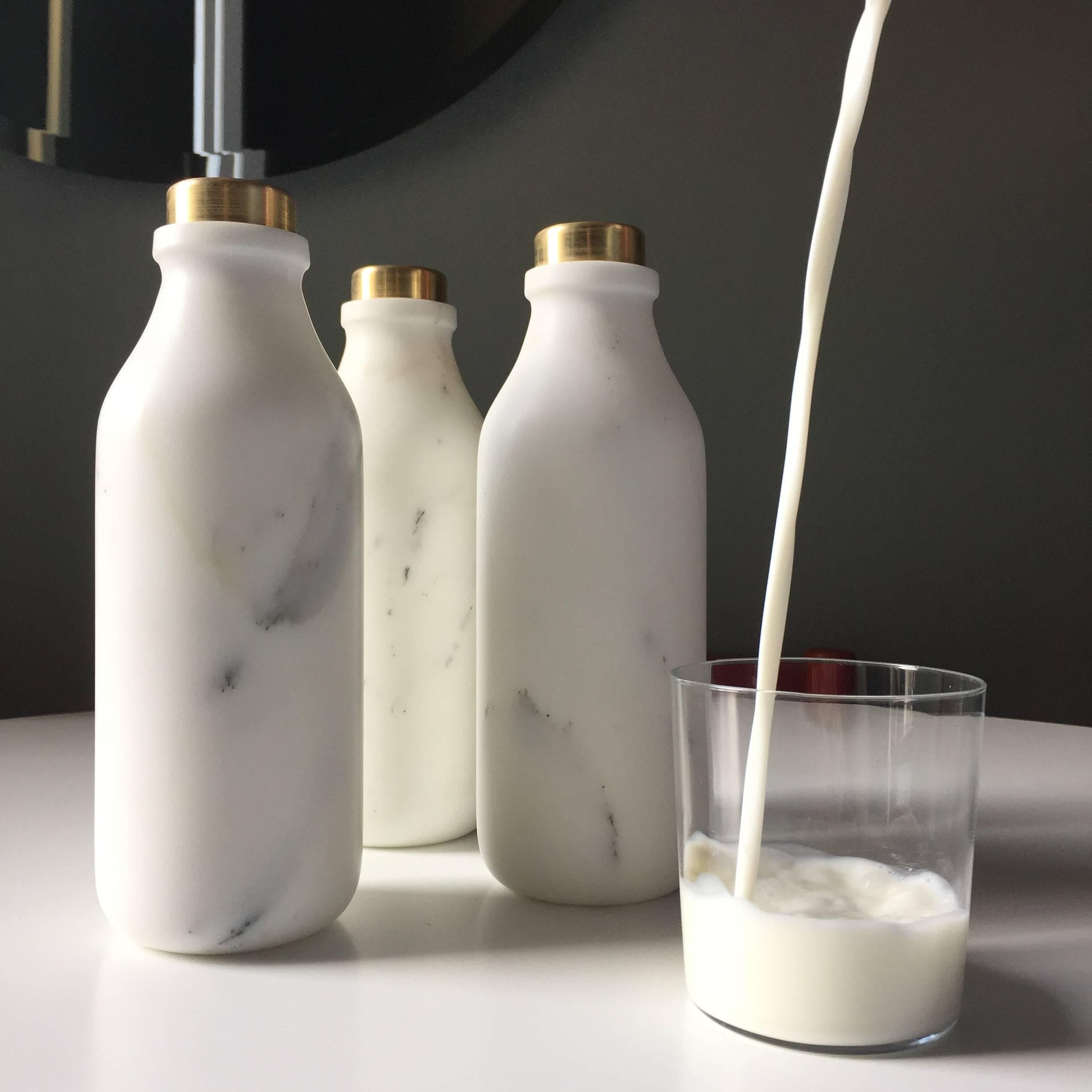 Brushed Mr Bottle, Milk Bottle in Marble and Brass, by Lorenza Bozzoli X Editions Milano For Sale