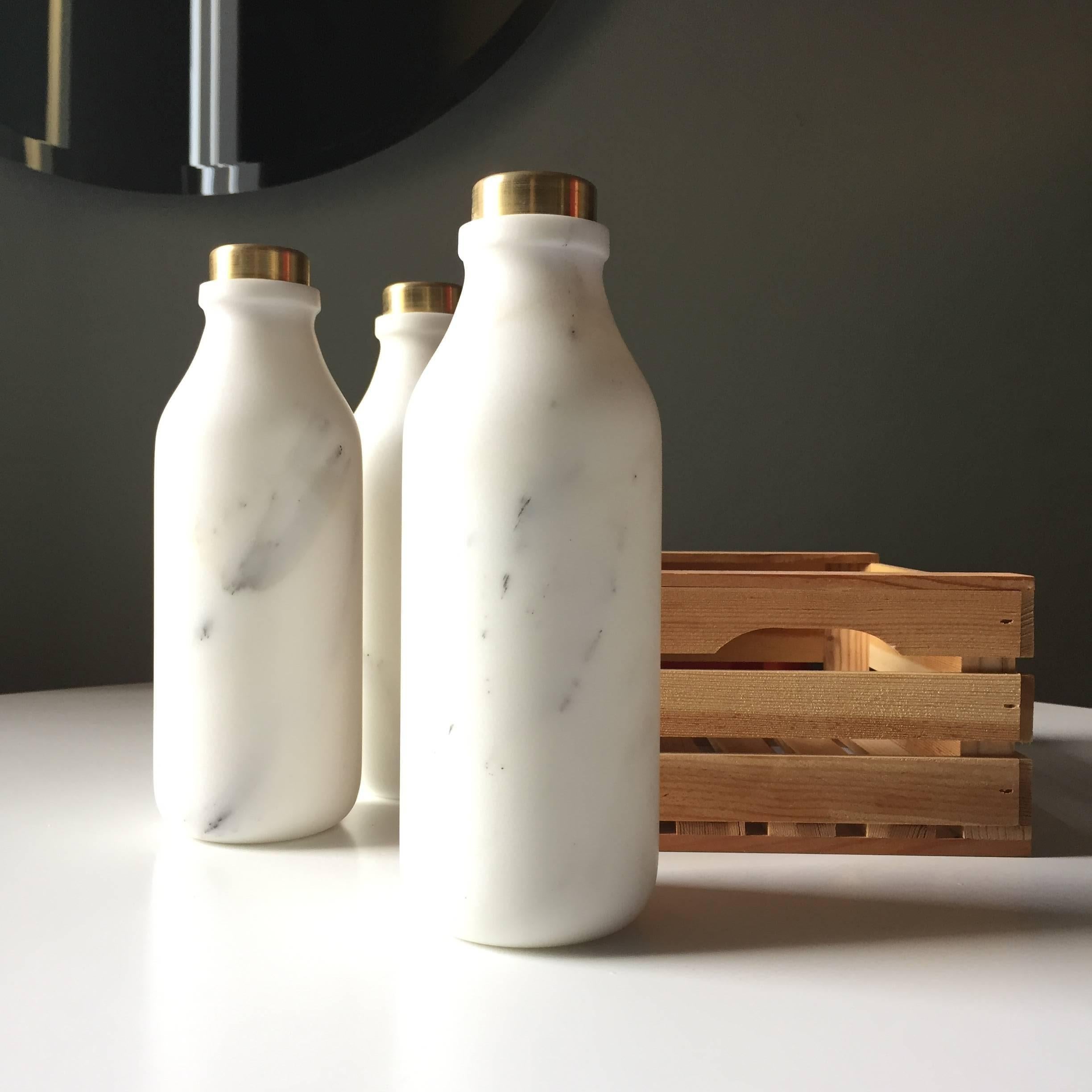 Modern Mr Bottle, Milk Bottle in Marble and Brass, by Lorenza Bozzoli X Editions Milano For Sale