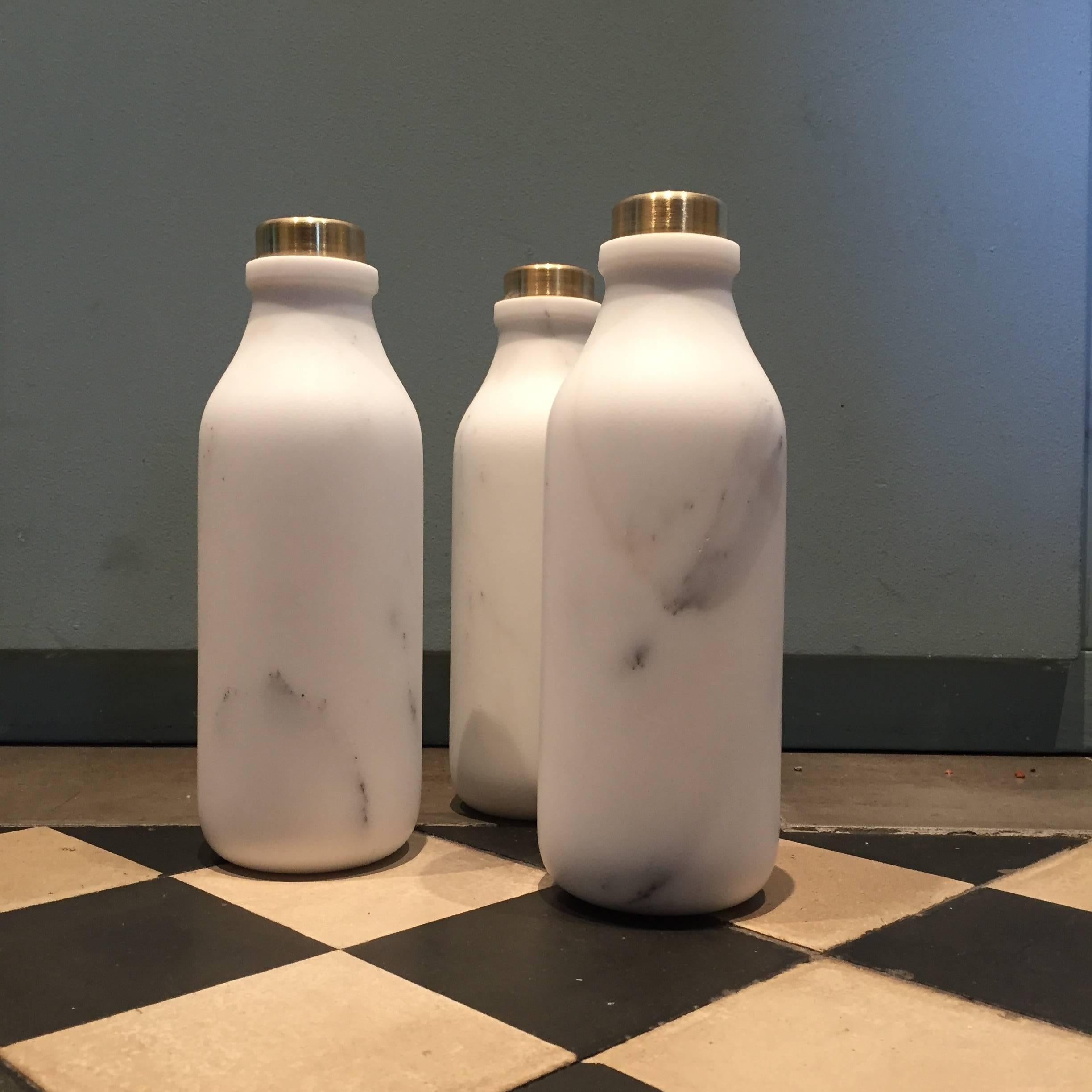 Italian Mr Bottle, Milk Bottle in Marble and Brass, by Lorenza Bozzoli X Editions Milano For Sale