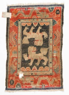 Antique Tibetan Double Snow Lion Rug