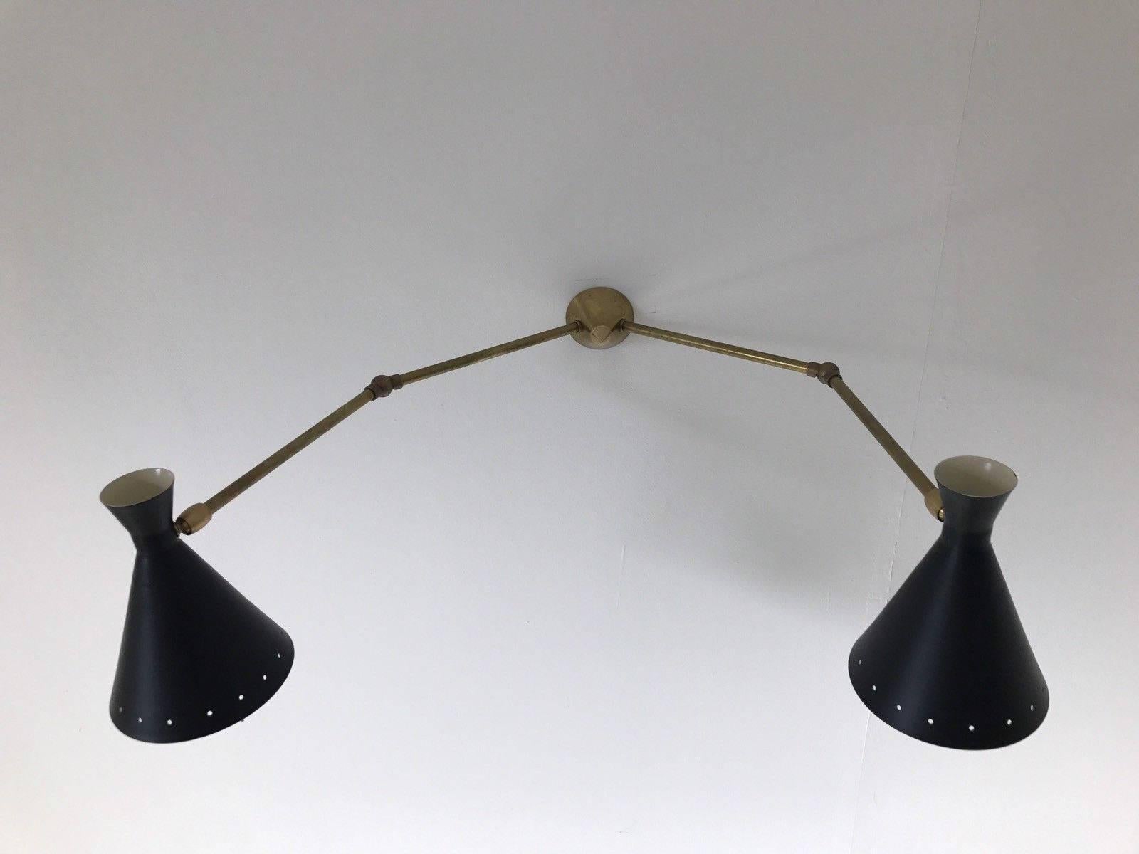 Mid-20th Century Rare Stilnovo 1950s Italian Double Wall Sconce, in Black and White