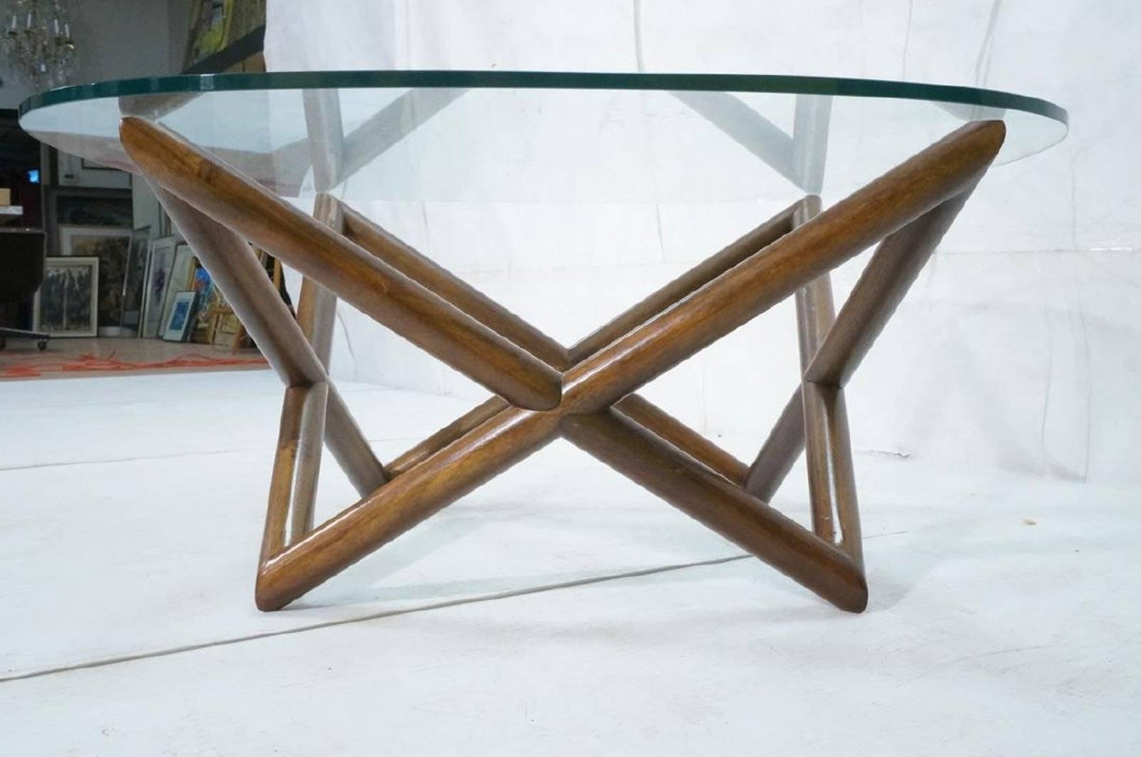 American Mid-Century Modern Glass Coffee Table with Walnut Base