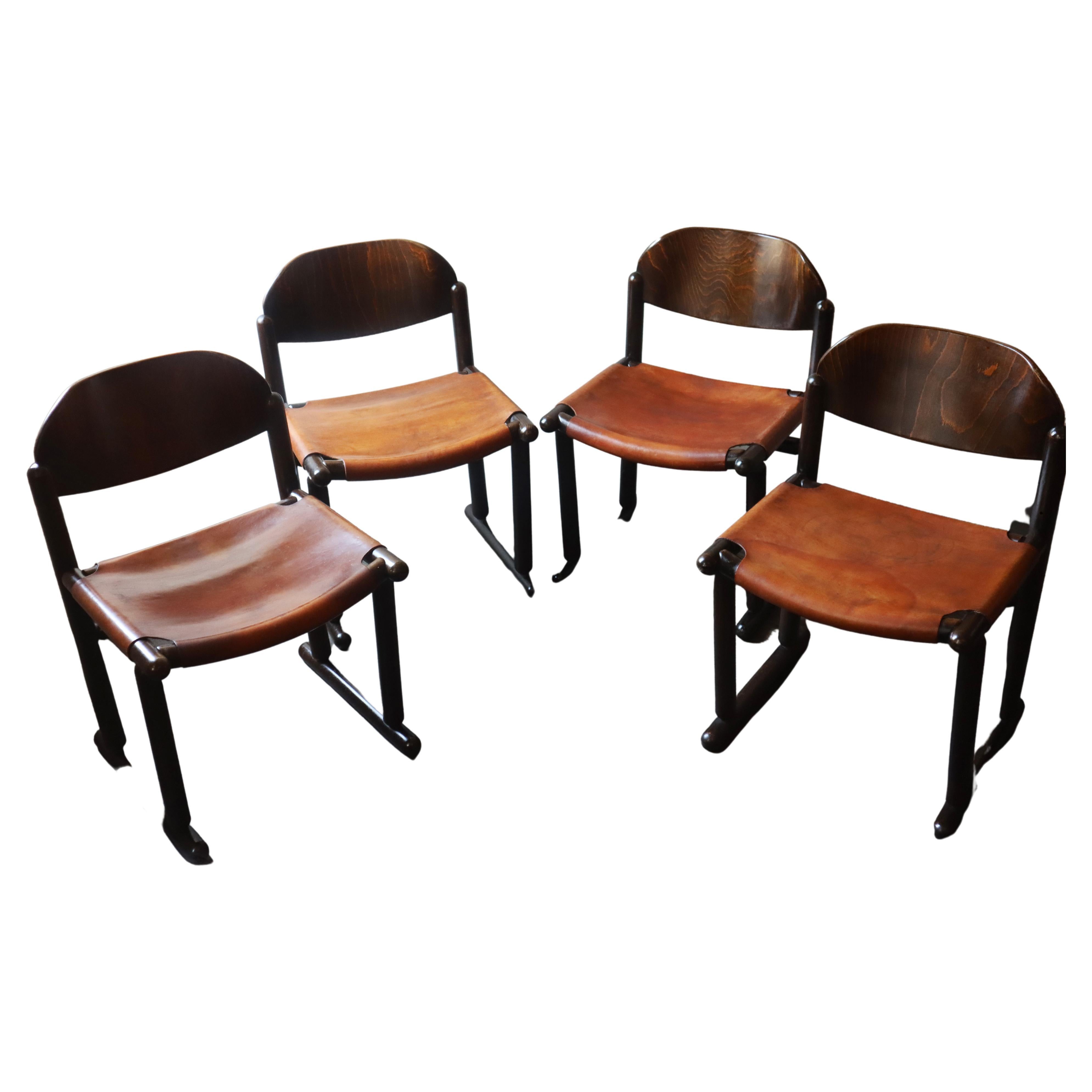Set of 12 leather sling seat dining chairs by Ibisco, Italy at 1stDibs