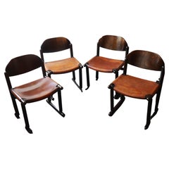 Vintage Brutalists Leather Sling Chair, Set of 4