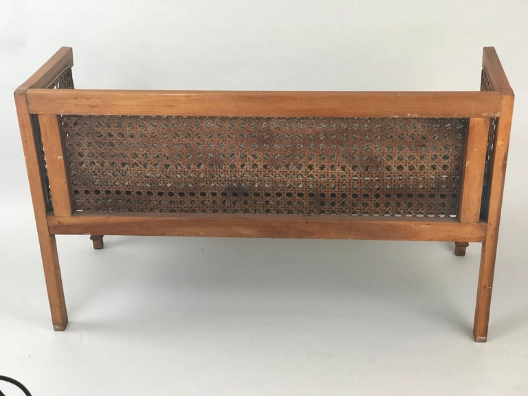Midcentury Cane Bench with Newly Upholstered Seat at 1stDibs mid