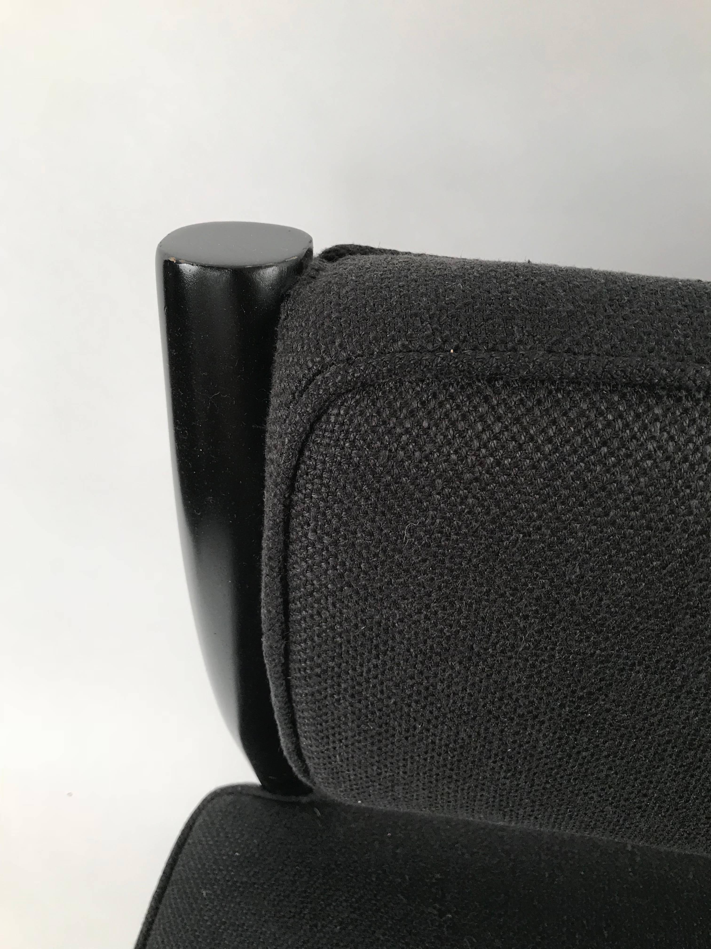 Edward Wormley style Mid Century Black Linen Slipper Chair 3