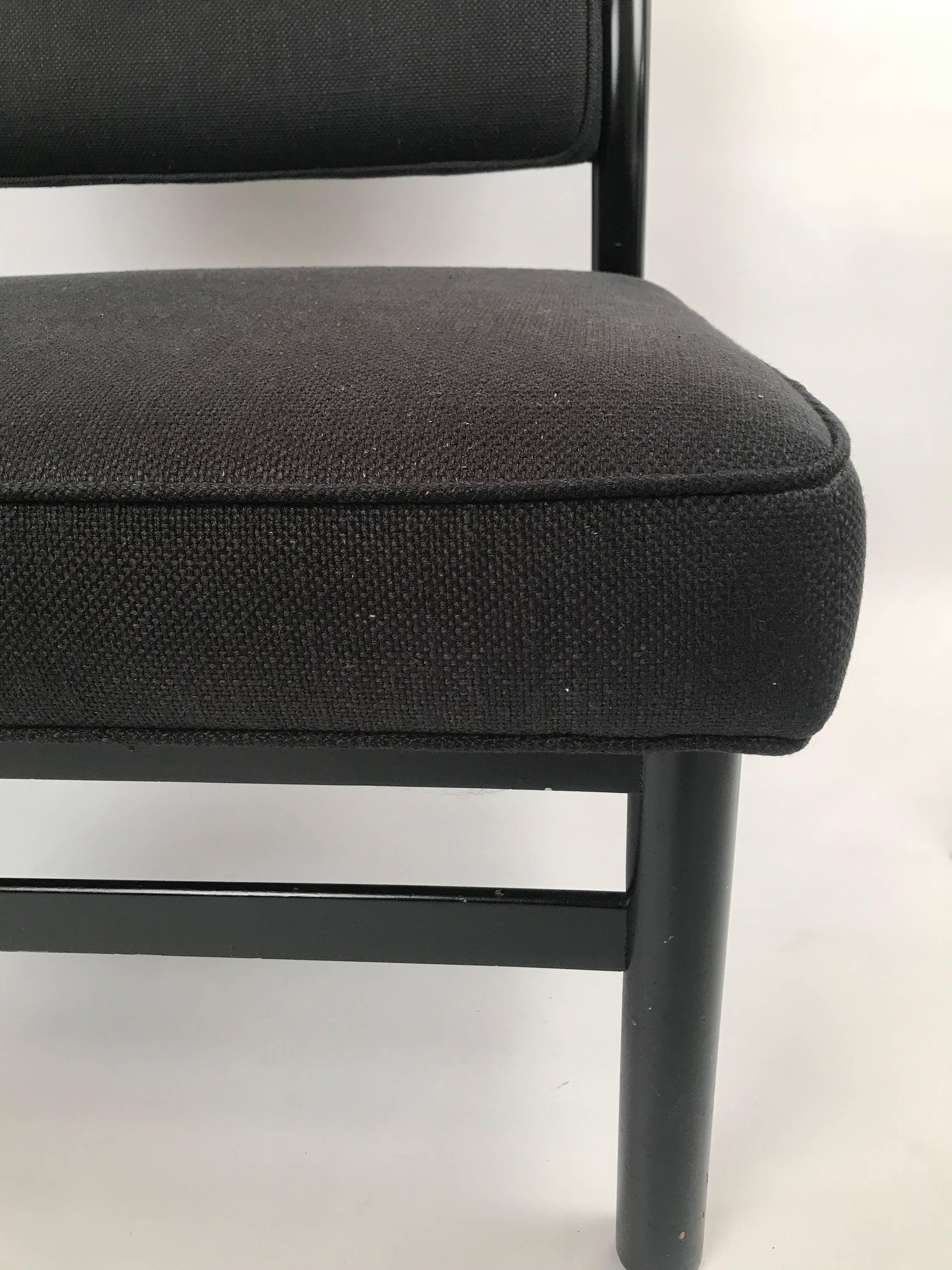 Edward Wormley style Mid Century Black Linen Slipper Chair 1