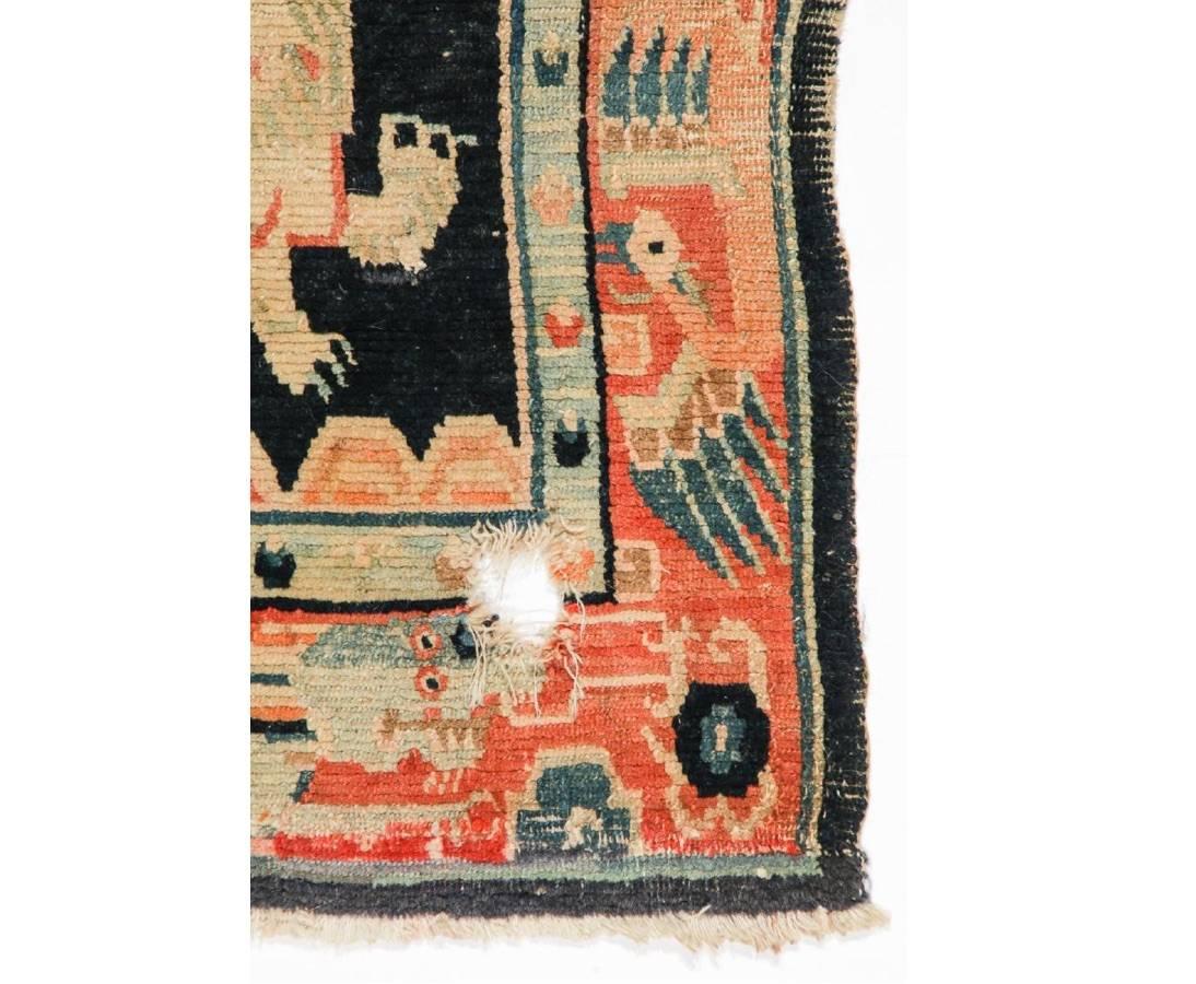 Nepalese Antique Tibetan Double Snow Lion Rug