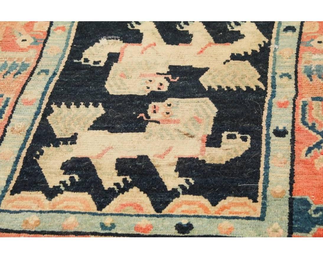 20th Century Antique Tibetan Double Snow Lion Rug