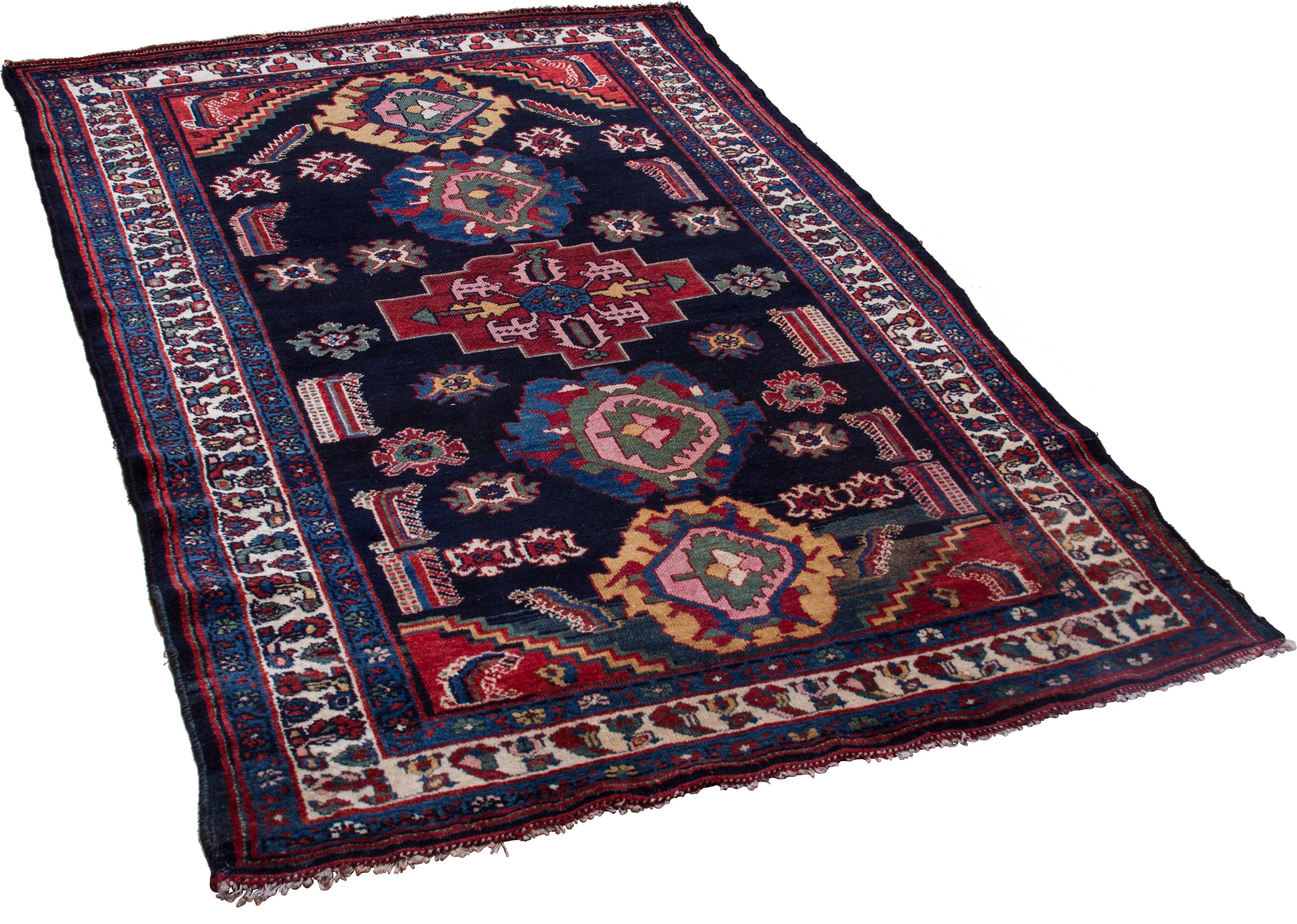 Excellent for its condition and age. Bakhtiari, also known as Bakhtyari, rugs are well-known for their vibrant colors. Wonderful greens and blues are shown in vibrant colors and design.
Handwoven by the Bakhtiari tribe, in Chahar Mahaal and