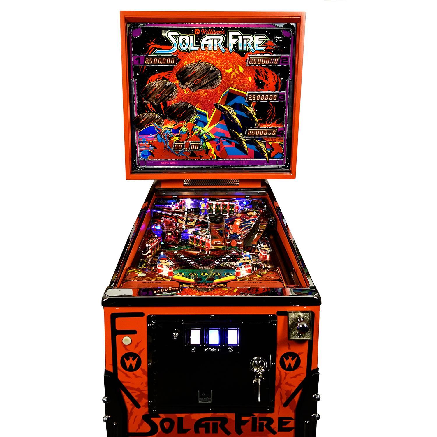 Solar Fire
Make: Williams
Date of Built: Juli 1981
Designer: Barry Oursler
Artwork: Constantino Mitchell
Number made: 782
Origin: Stockholm, Sweden
One of rarest and sought-after Williams pinball machines of the early 80’s. And this huge