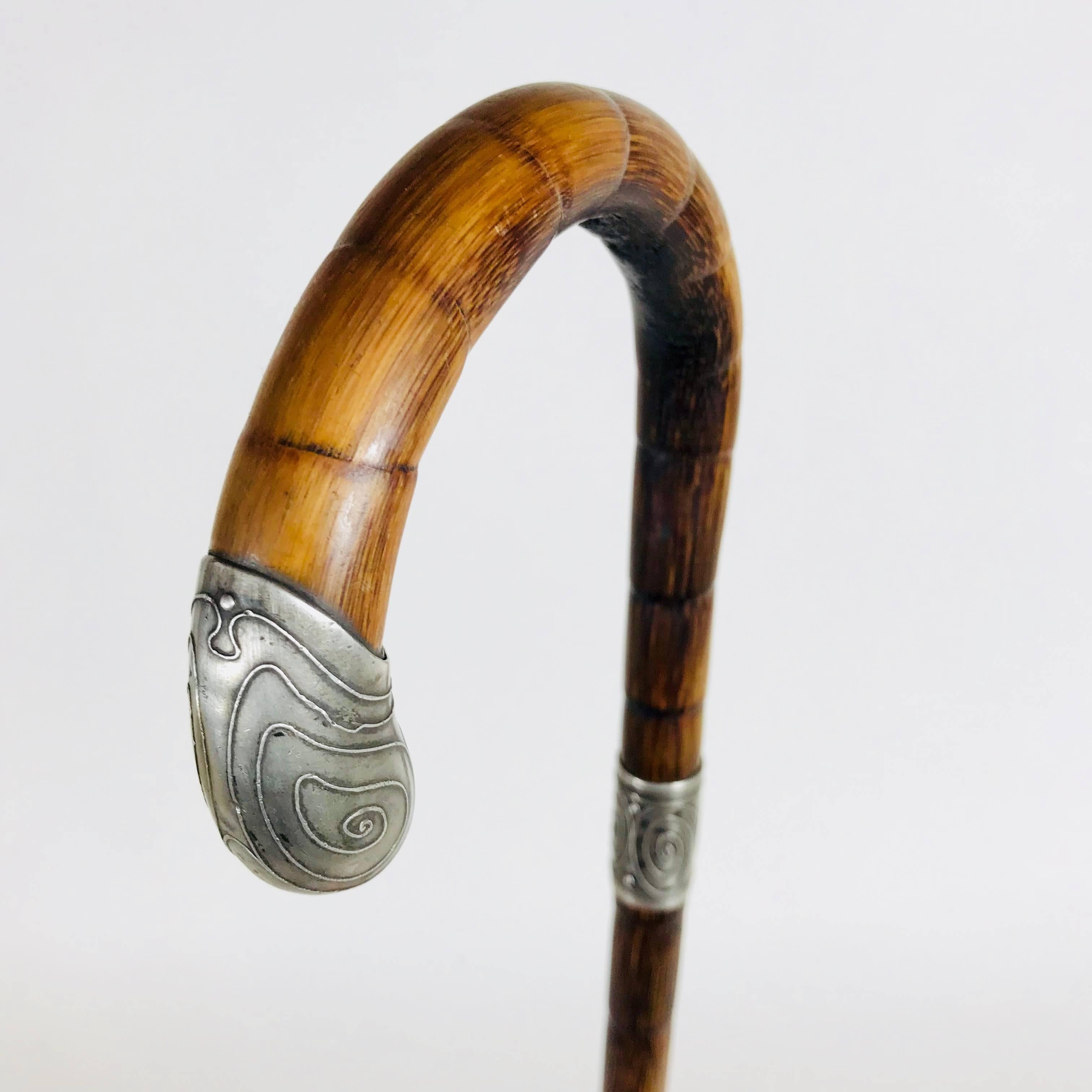 Sterling Silver Antique Art Nouveau Silver Handled Walking Stick, Hallmarked, 1900, Austria