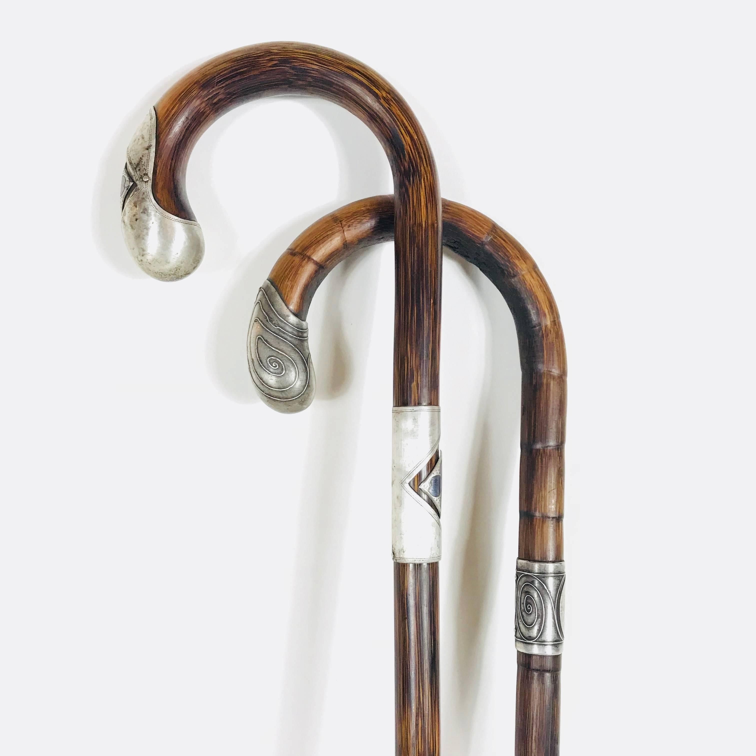 Antique Art Nouveau Silver Handled Walking Stick, Hallmarked, 1900, Austria 2