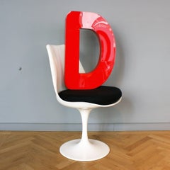 Vintage Mid-Century Lighting Letter D, Red Acrylic Glass Sign, Austria
