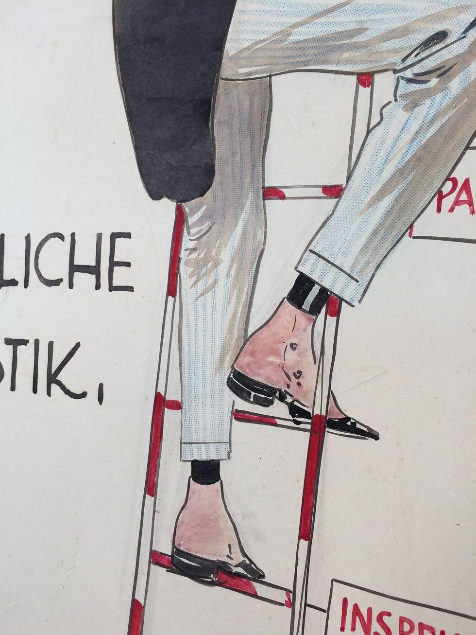 Austrian Unique Ink Drawing by Emil Huebl - Hochtouristik, 1922 Austria
