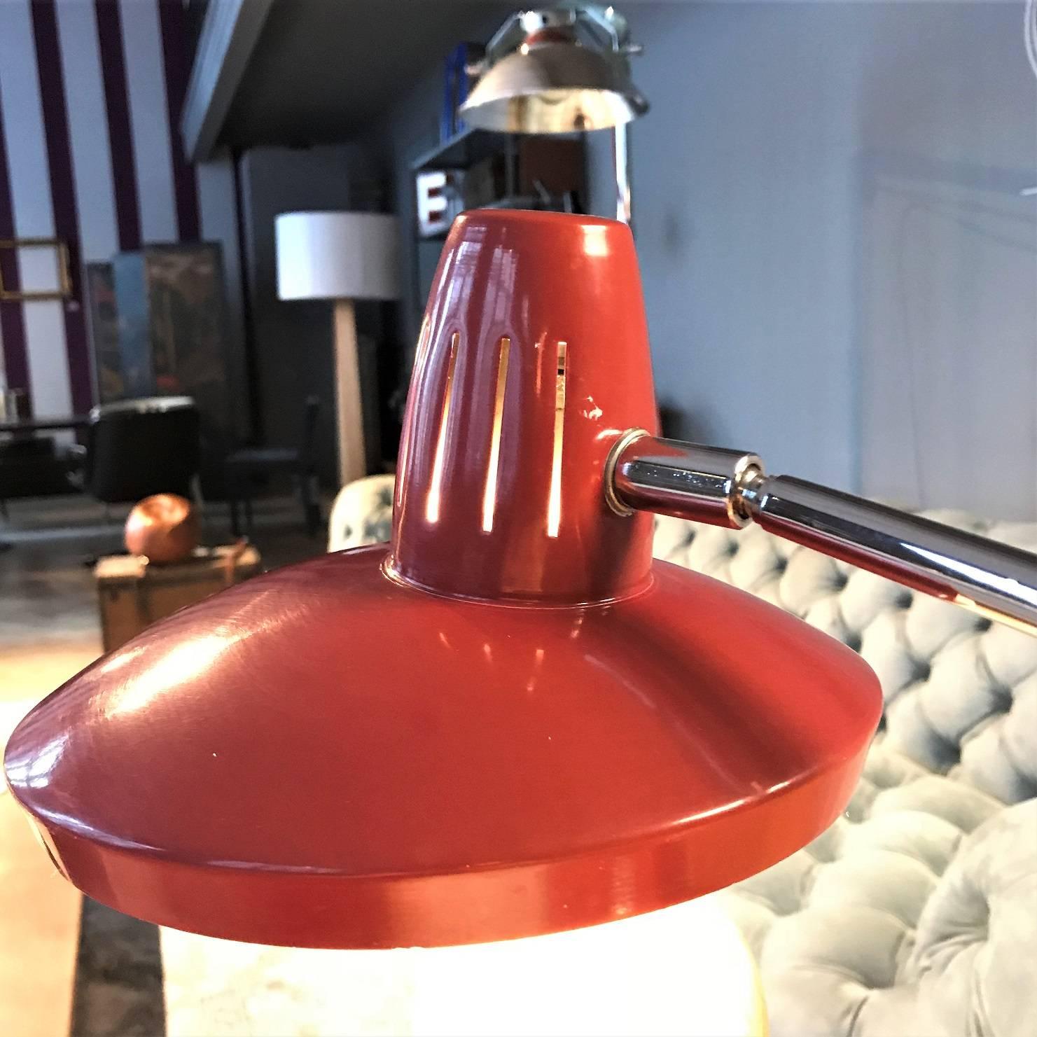 Mid-Century Modern Fase Madrid Bordeaux Red Chrome Desk Lamp, 1960s Spain For Sale