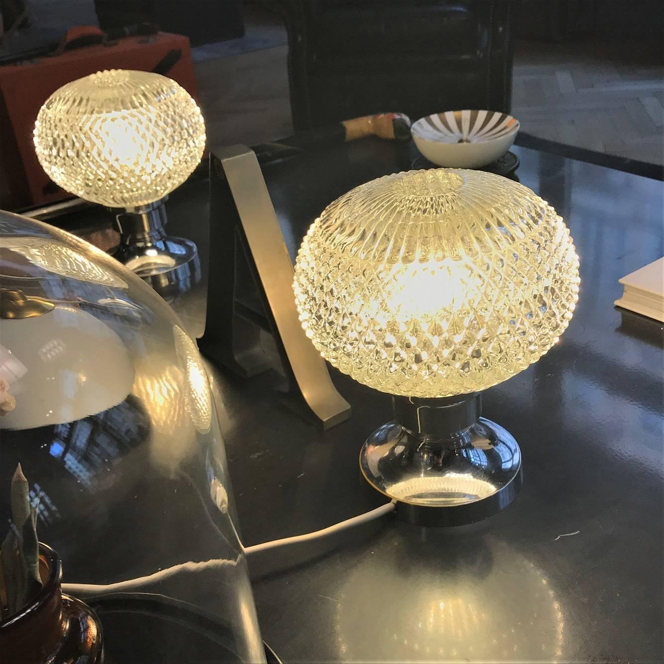 Mid-Century Modern Faceted Lead Crystal Glass Chrome Table Lamps, 1960s Austria