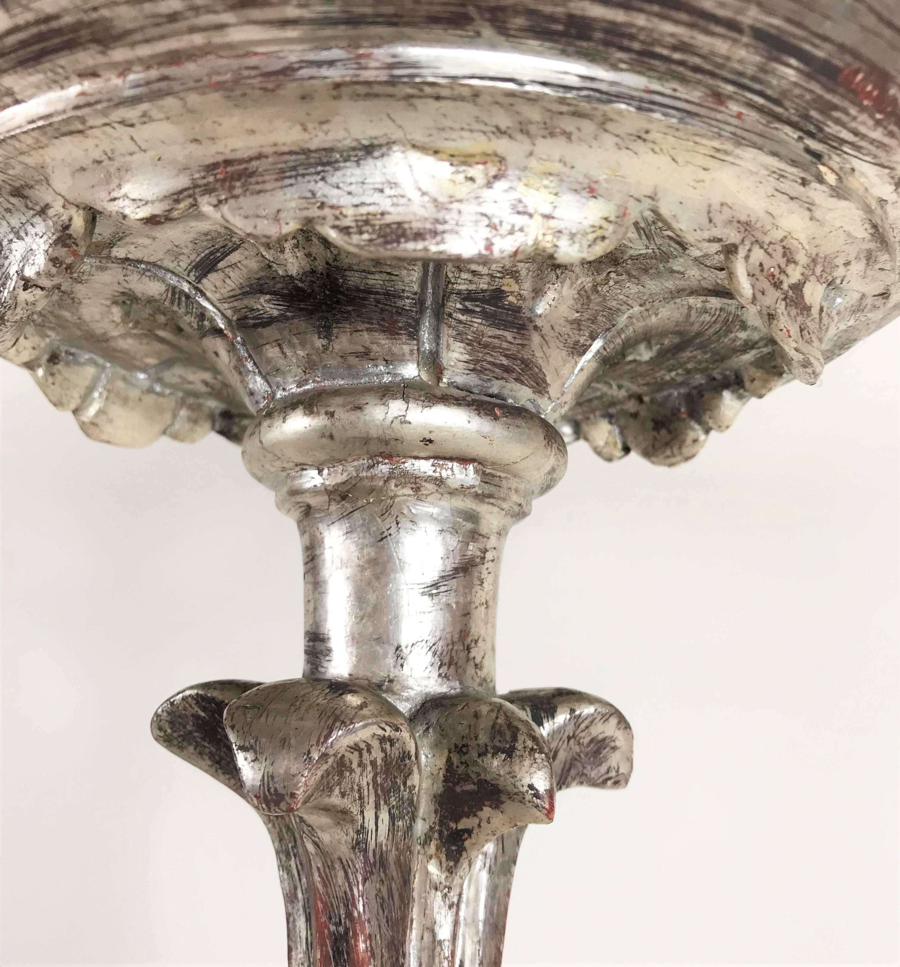 Hand-Carved Baroque Silver Giltwood Candlesticks, 17th Century Italy 1